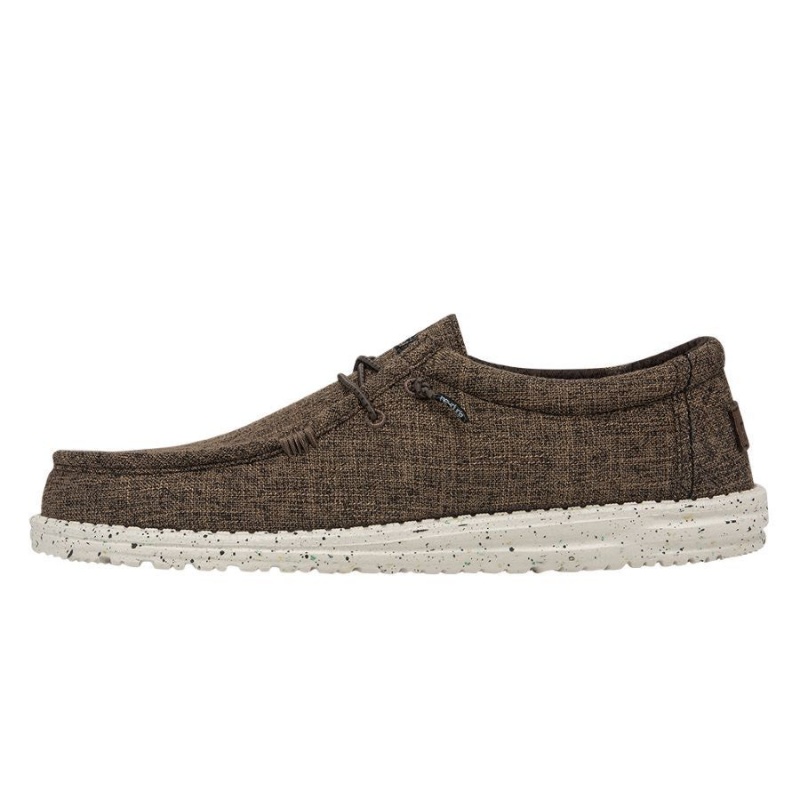 Beige Dark Brown Hey Dude Wally Linen | ZNJK84207